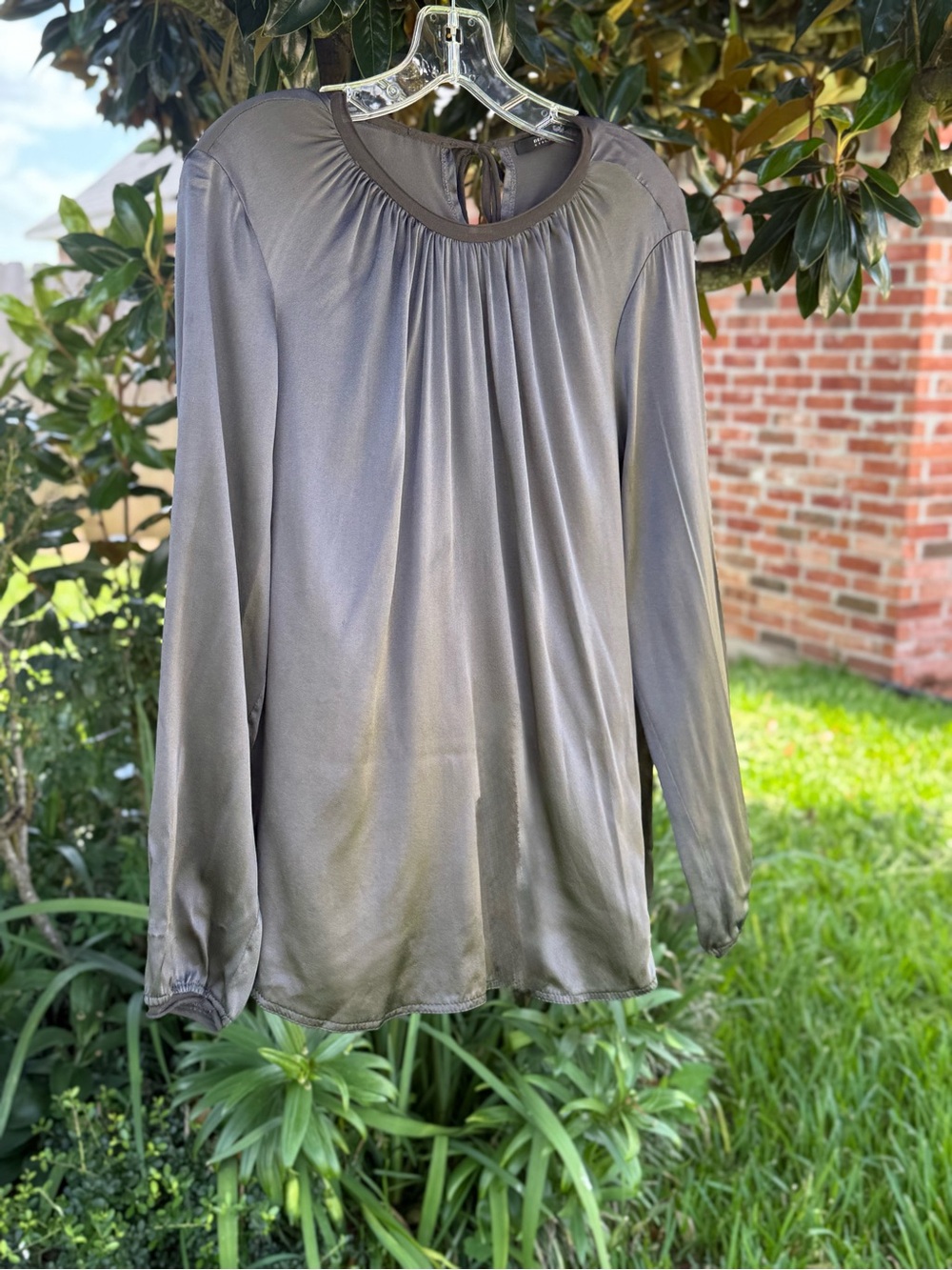 Beate Heymann Streetcouture Silk Blend Gathered Blouse Gray US 10 Designer